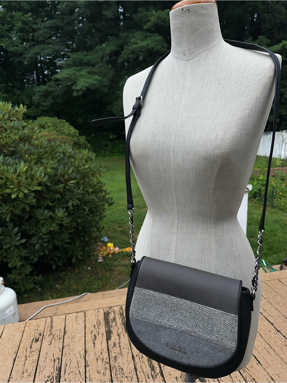 Vintage Calvin Klein Crossbody Saddle Bag in Black and Gray
